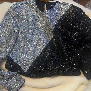 Long sleeve sequins black and grey bodysuit